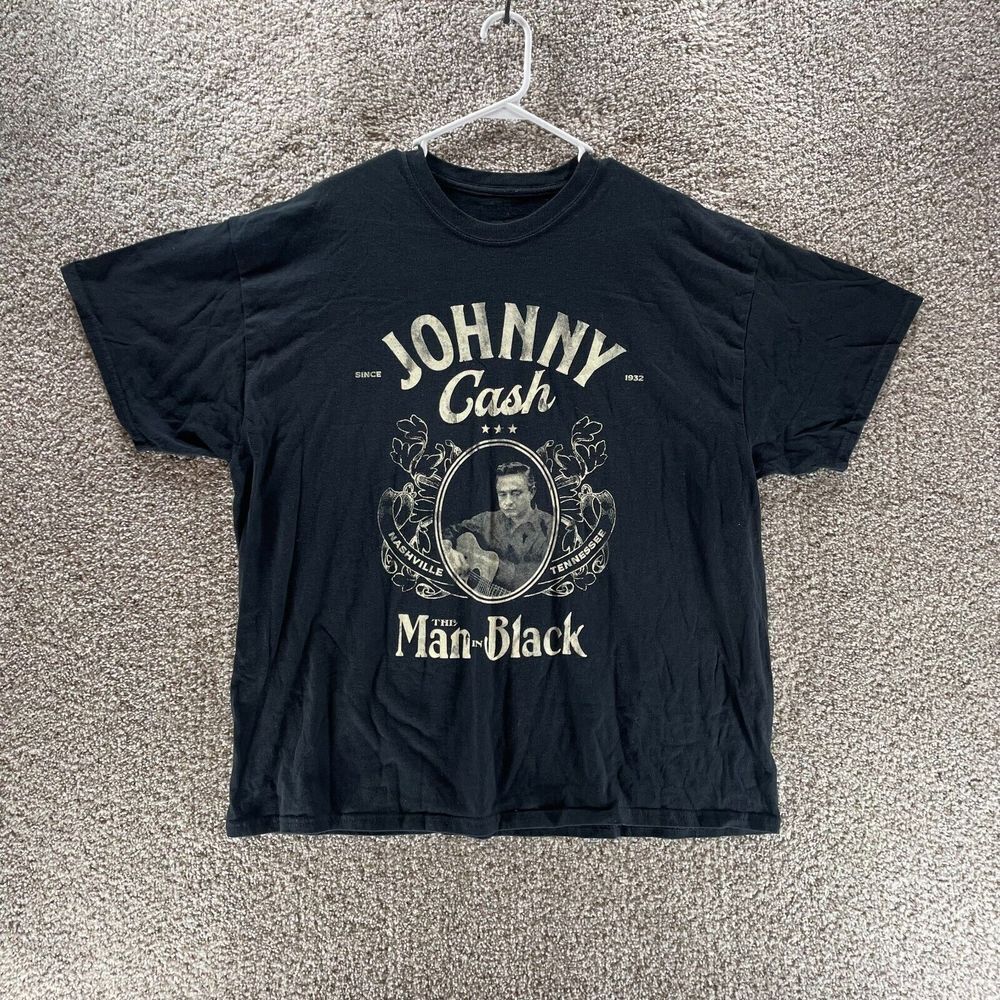 Johnny Cash Shirt Adult 2XL XXL Black The Man In Black Crew Cotton Casual Mens